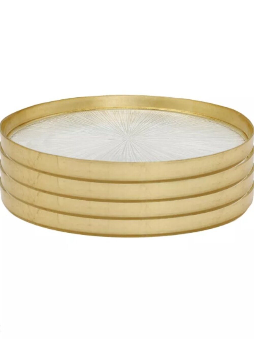 Elegant glass dinner plates with gold rim set of 4, 11 inch plates, NEW in box